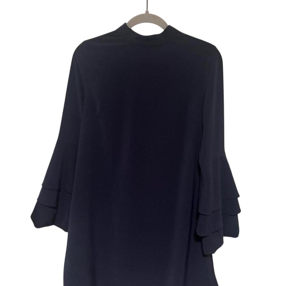Vestique Navy Bell Sleeve Shift Dress Size S Elegant Mock Neck Dress - Picture 2 of 8
